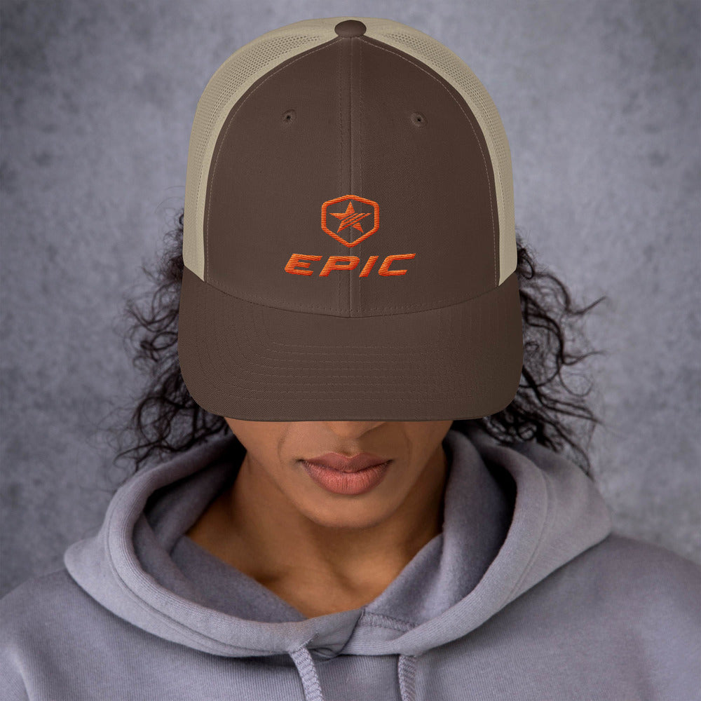 EPIC Retro Mesh Cap | Brown-Beige | Adjustable | Orange Epic-Epic Hex Star | One Size Fits Most