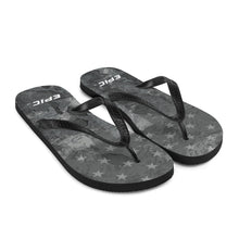 Load image into Gallery viewer, Unisex EPIC Flip-Flops | Distressed Black-Grey Stars &amp; Stripes | Sizes: Men&#39;s 6-11 and Women&#39;s 7-12
