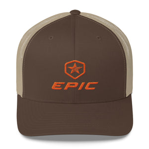 EPIC Retro Mesh Cap | Brown-Beige | Adjustable | Orange Epic-Epic Hex Star | One Size Fits Most