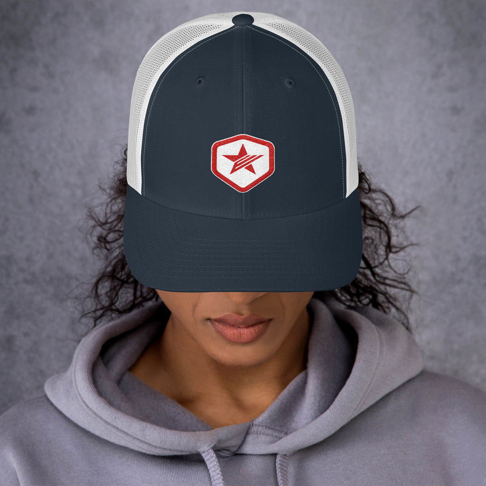 EPIC Retro Mesh Cap | Navy-White | Adjustable | Red-White Epic Hex Star | One Size Fits Most