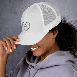EPIC Retro Mesh Cap | White-White | Adjustable | Grey Epic Hex Star | One Size Fits Most