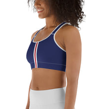 Load image into Gallery viewer, Women&#39;s EPIC Tech Sports Bra | Navy - Red-White Stripe | Scoop Neck - Racerback | Sizes: XS - 2XL (back view)