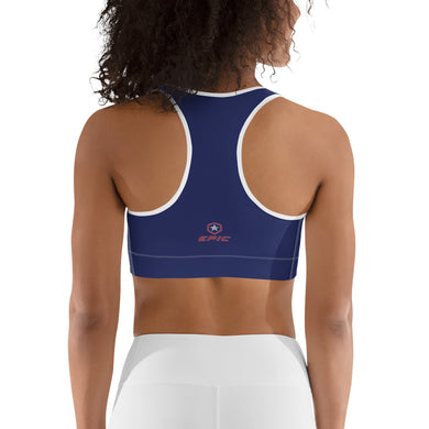 Women's EPIC Tech Sports Bra | Navy - Red-White Stripe | Scoop Neck - Racerback | Sizes: XS - 2XL (back view)