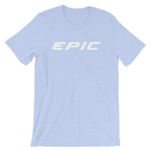 Load image into Gallery viewer, Unisex EPIC Short Sleeve Crew Neck T-Shirt | Heather Blue | Contemporary Fit | White Epic | Sizes: S - 4XL