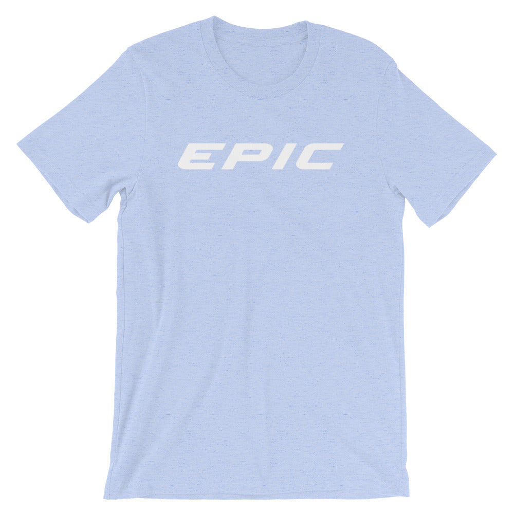 Unisex EPIC Short Sleeve Crew Neck T-Shirt | Heather Blue | Contemporary Fit | White Epic | Sizes: S - 4XL