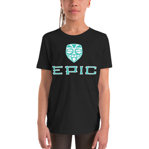 Unisex EPIC Youth Short Sleeve T-Shirt | Black | Turquioise-White Tiki Epic-Epic Tiki | Sizes: S - XL