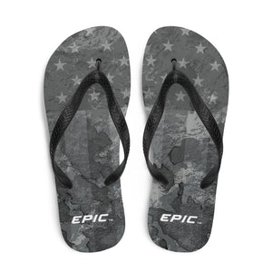 Unisex EPIC Flip-Flops | Distressed Black-Grey Stars & Stripes | Sizes: Men's 6-11 and Women's 7-12