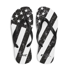 Load image into Gallery viewer, Unisex EPIC Flip-Flops | Distressed Black-Grey Flag | Sizes: Men&#39;s 6-11 and Women&#39;s 7-12