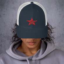 Load image into Gallery viewer, EPIC Retro Mesh Cap | Navy-White | Adjustable | Red Epic Star | One Size Fits Most