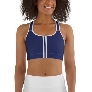 Women's EPIC Tech Sports Bra | Navy - Navy-White Stripe | Scoop Neck - Racerback | Sizes: XS - 2XL (front view)