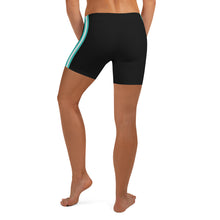 Load image into Gallery viewer, Women&#39;s EPIC Tech Shorts | Black - Turquoise-White Stripes | Regular Waist | Sizes: XS - 3XL