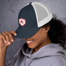 Load image into Gallery viewer, EPIC Retro Mesh Cap | Navy-White | Adjustable | Red-White Epic Hex Star | One Size Fits Most