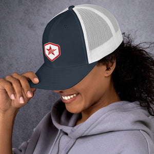 EPIC Retro Mesh Cap | Navy-White | Adjustable | Red-White Epic Hex Star | One Size Fits Most