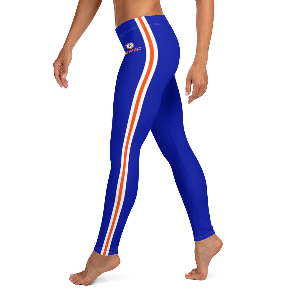 Women's EPIC Tech Leggings | Deep Royal - Orange-White Stripes | Regular Waist | Sizes: XS - XL