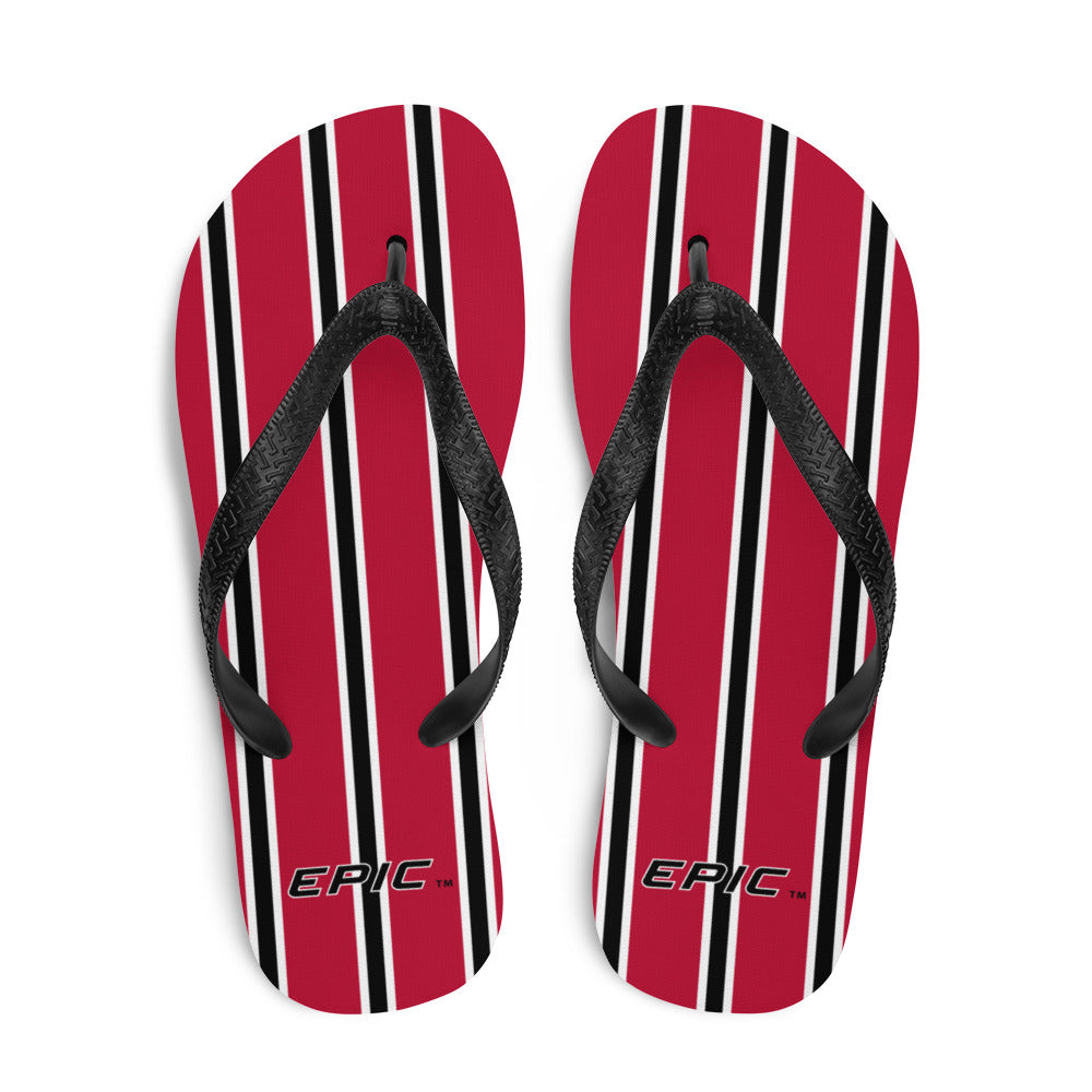 Unisex EPIC Flip-Flops | Red - Black-White Stripes | Sizes: Men's 6-11 and Women's 7-12