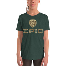 Load image into Gallery viewer, Unisex EPIC Youth Short Sleeve T-Shirt | Heather Forest | Brown-Beige Tiki Epic-Epic Tiki | Sizes: S - XL