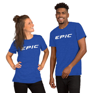 Unisex EPIC Short Sleeve Crew Neck T-Shirt | Heather Royal | Contemporary Fit | White Epic | Sizes: S - 4XL