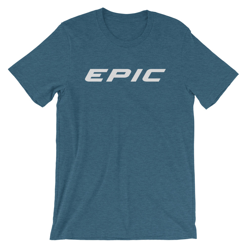 Unisex EPIC Short Sleeve Crew Neck T-Shirt | Heather Teal | Contemporary Fit | Lt. Grey Epic | Sizes: S - 4XL