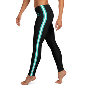 Women's EPIC Tech Leggings | Black - Turquoise-White Stripes | Regular Waist | Sizes: XS - XL