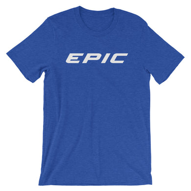 Unisex EPIC Short Sleeve Crew Neck T-Shirt | Heather Royal | Contemporary Fit | White Epic | Sizes: S - 4XL
