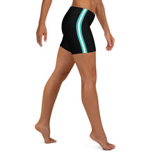 Load image into Gallery viewer, Women&#39;s EPIC Tech Shorts | Black - Turquoise-White Stripes | Regular Waist | Sizes: XS - 3XL