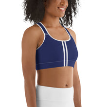Load image into Gallery viewer, Women&#39;s EPIC Tech Sports Bra | Navy - Navy-White Stripe | Scoop Neck - Racerback | Sizes: XS - 2XL (front view)