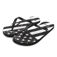 Load image into Gallery viewer, Unisex EPIC Flip-Flops | Distressed Black-Grey Flag | Sizes: Men&#39;s 6-11 and Women&#39;s 7-12