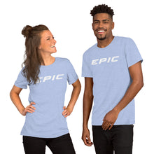 Load image into Gallery viewer, Unisex EPIC Short Sleeve Crew Neck T-Shirt | Heather Blue | Contemporary Fit | White Epic | Sizes: S - 4XL