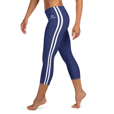 Women's EPIC Tech Capri Leggings | Navy - Navy-White Stripes | Regular Waist | Sizes: XS - XL