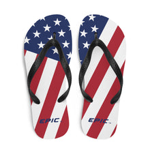 Load image into Gallery viewer, Unisex EPIC Flip-Flops | Red-White-Blue Flag | Sizes: Men&#39;s 6-11 and Women&#39;s 7-12