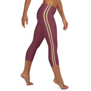 Women's EPIC Tech Capri Leggings | Garnet - Garnet-Gold Stripes | Regular Waist | Sizes: XS - XL