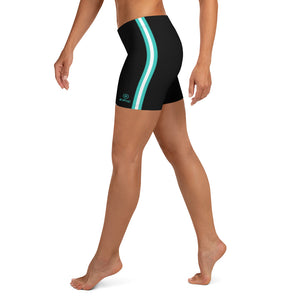 Women's EPIC Tech Shorts | Black - Turquoise-White Stripes | Regular Waist | Sizes: XS - 3XL