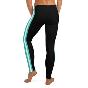 Women's EPIC Tech Leggings | Black - Turquoise-White Stripes | Regular Waist | Sizes: XS - XL