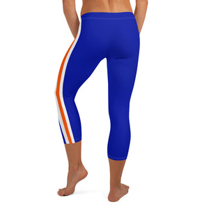 Women's EPIC Tech Capri Leggings | Deep Royal - Orange-White Stripes | Regular Waist | Sizes: XS - XL