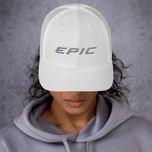 EPIC Retro Mesh Cap | White-White | Adjustable | Grey Epic | One Size Fits Most