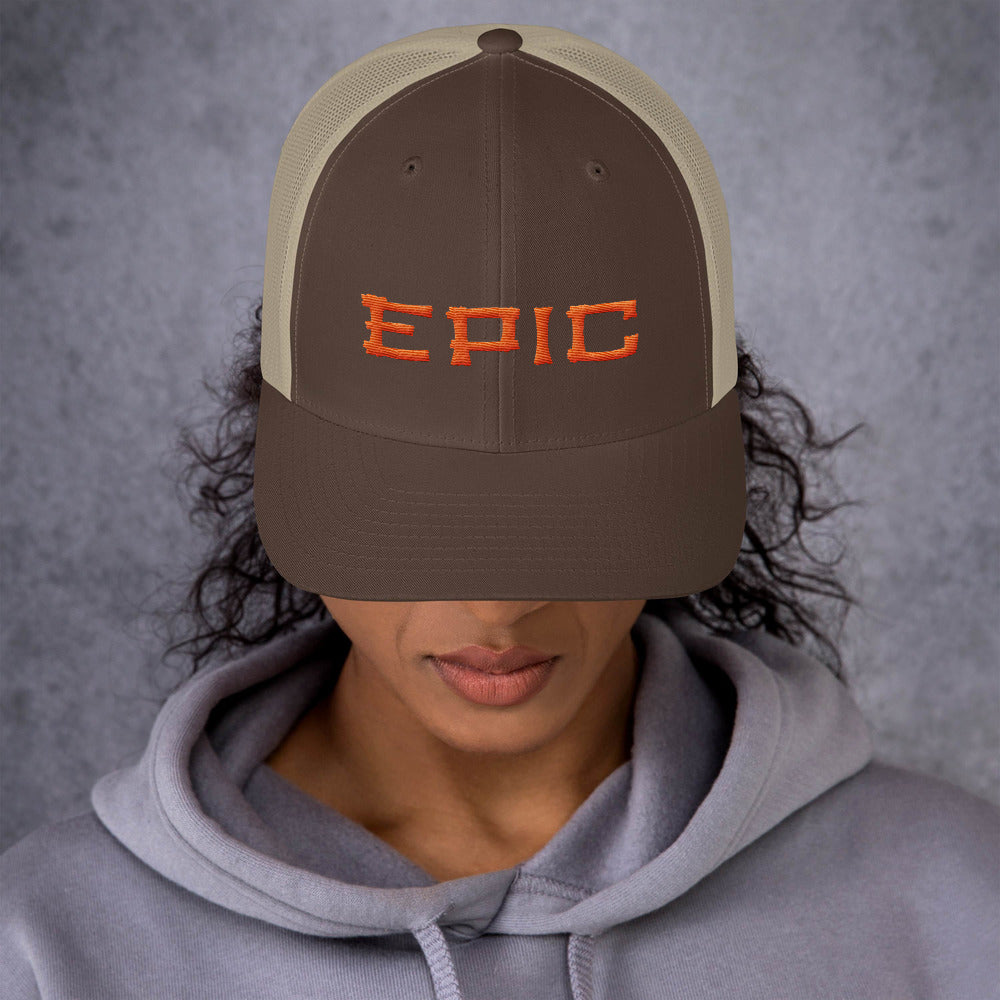 EPIC Retro Mesh Cap | Brown-Beige | Adjustable | Orange Tiki Epic | One Size Fits Most