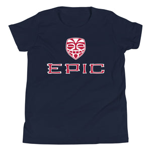 Unisex EPIC Youth Short Sleeve T-Shirt | Navy | Red-White Tiki Epic-Epic Tiki | Sizes: S - XL
