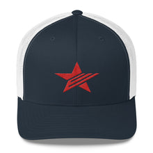 Load image into Gallery viewer, EPIC Retro Mesh Cap | Navy-White | Adjustable | Red Epic Star | One Size Fits Most