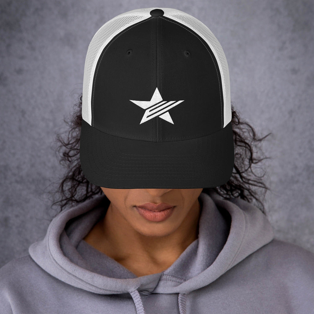 EPIC Retro Mesh Cap | Black-White | Adjustable | White Epic Star | One Size Fits Most